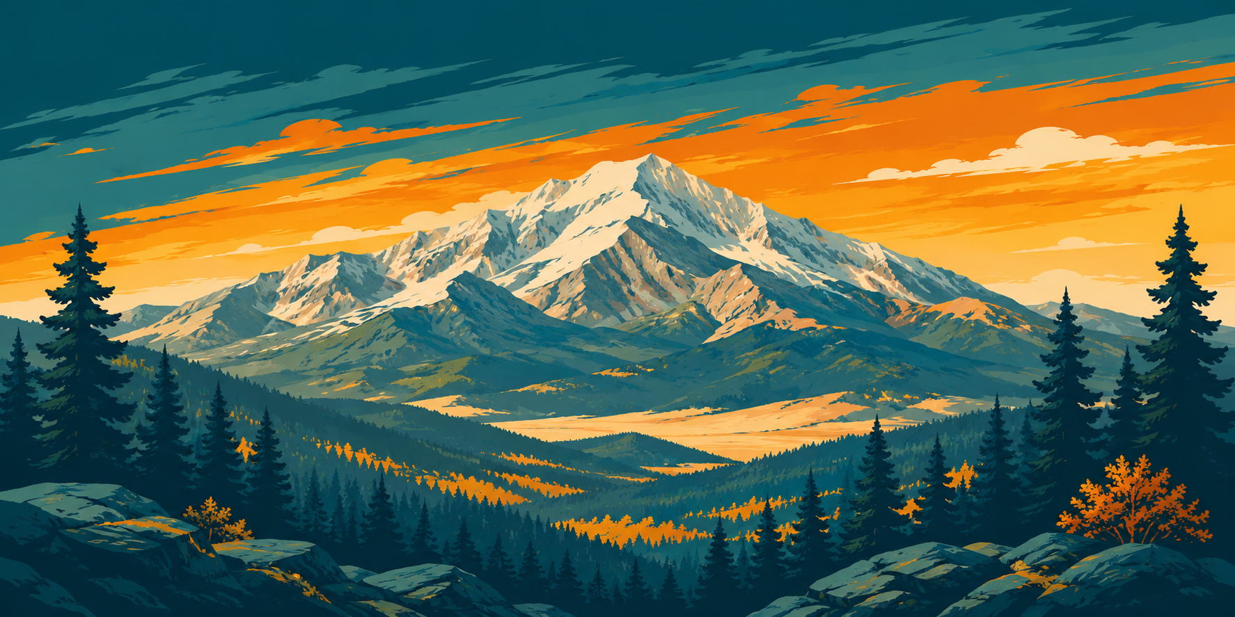 Pikes Peak mountain illustration in company colors